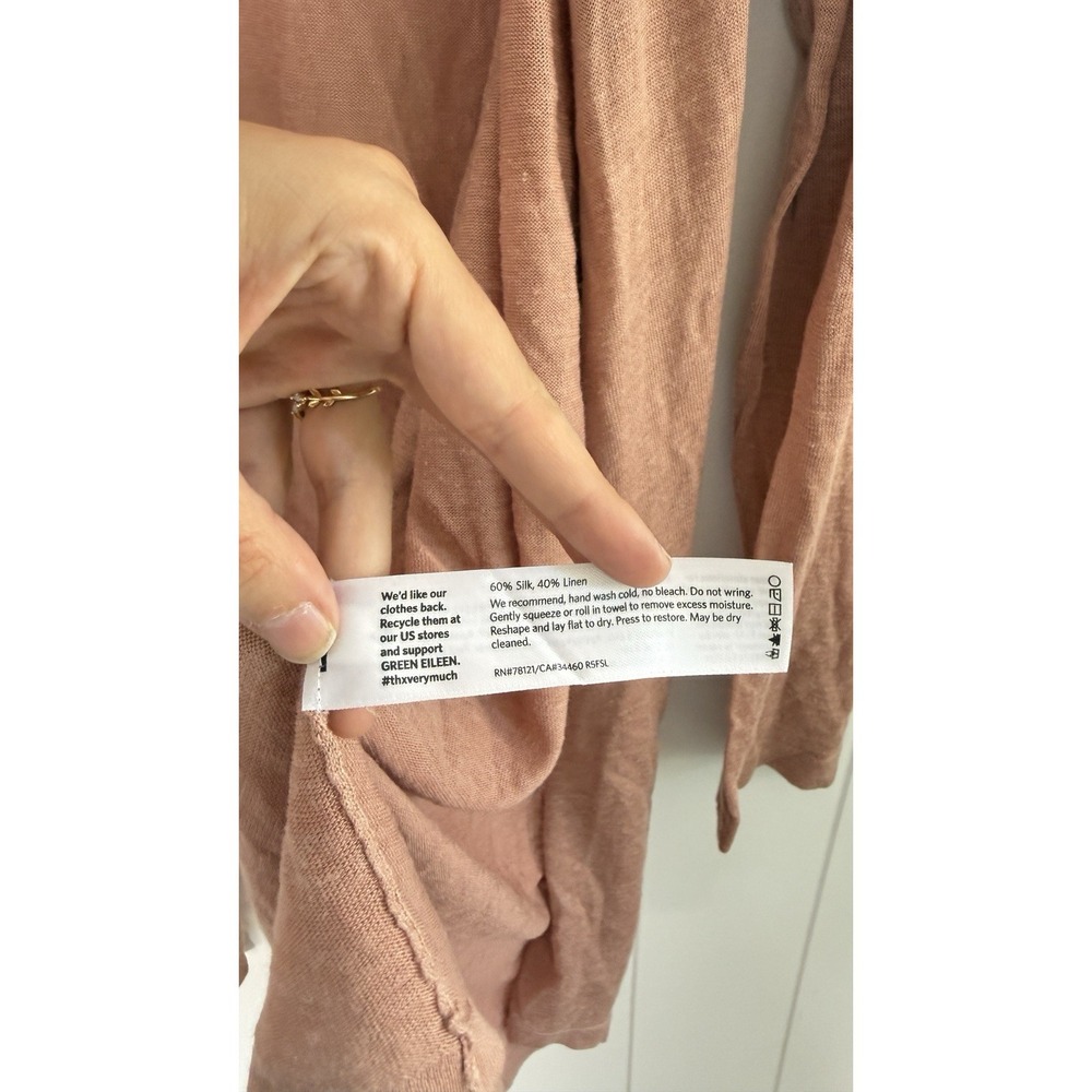 Eileen Fisher Silk Linen Open Front Cardigan Rose Pink Lightweight Drape Size L - Picture 6 of 9
